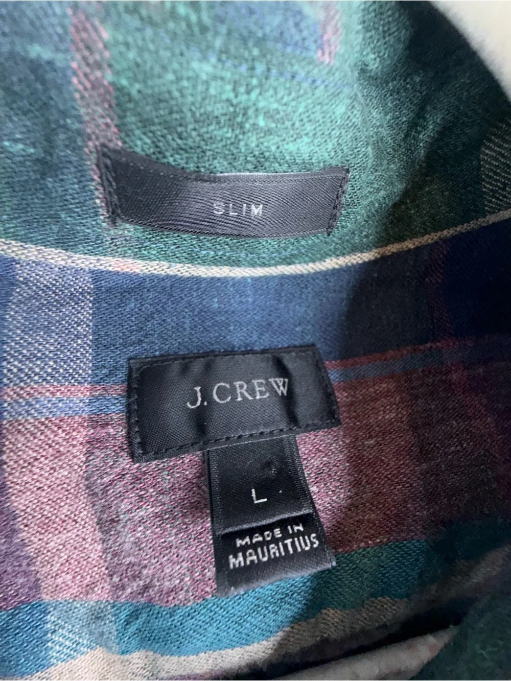 J.Crew Mens Large Long Sleeve Button Up Shirt Slim Fit L Plaid Cotton Casual